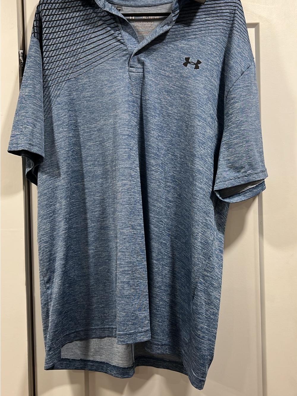Under Armour Men's Heathered Light Blue Performance Polo with Shoulder Graphic